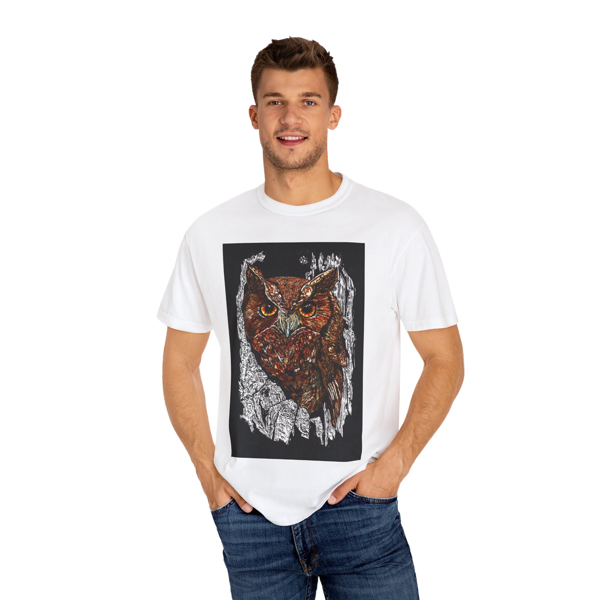 Artistic Owl Unisex Garment-Dyed T-Shirt