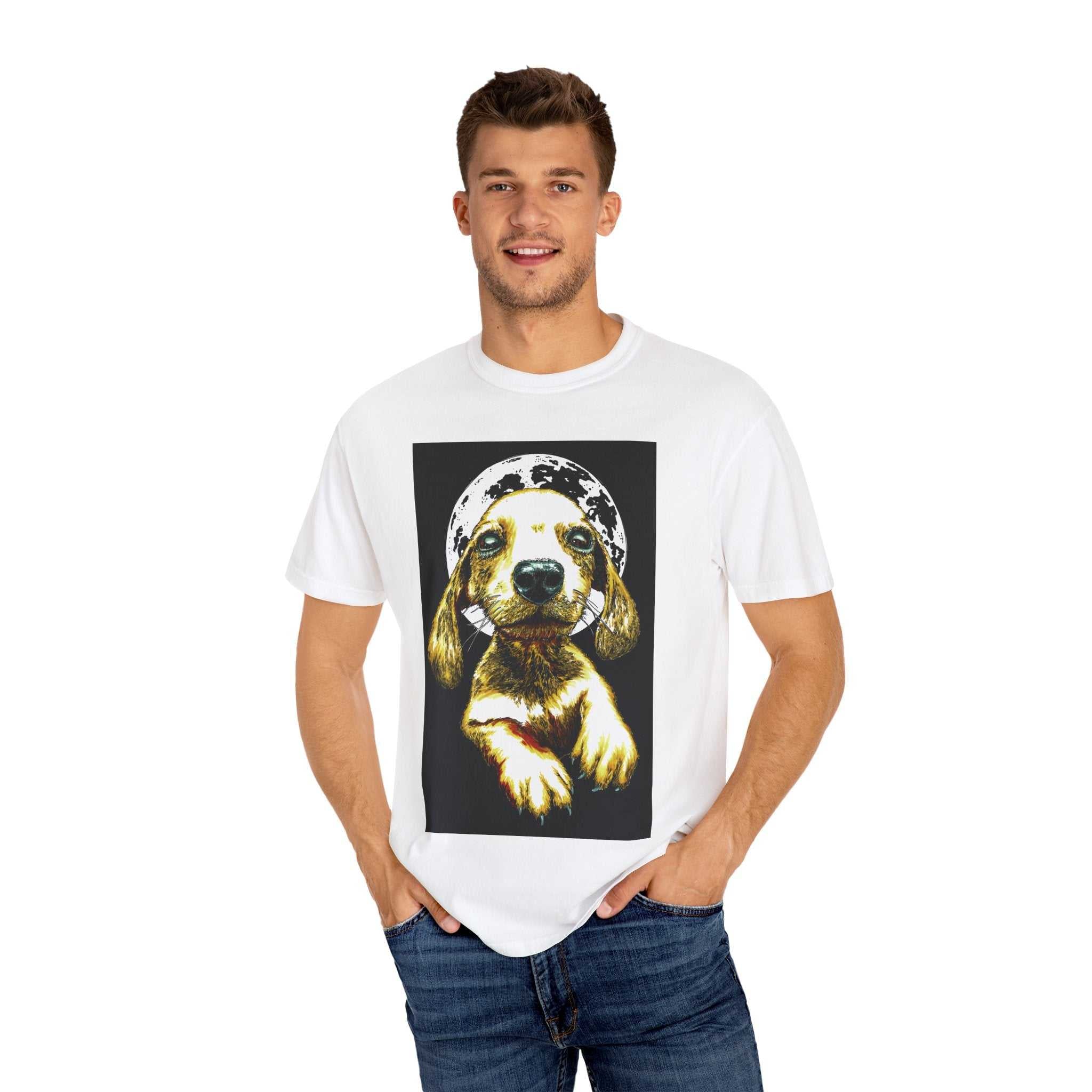 Shop our exclusive Unisex Garment-Dyed T-Shirt, Original Hand-Painted Puppy Art. Elevate your wardrobe with this unique piece!