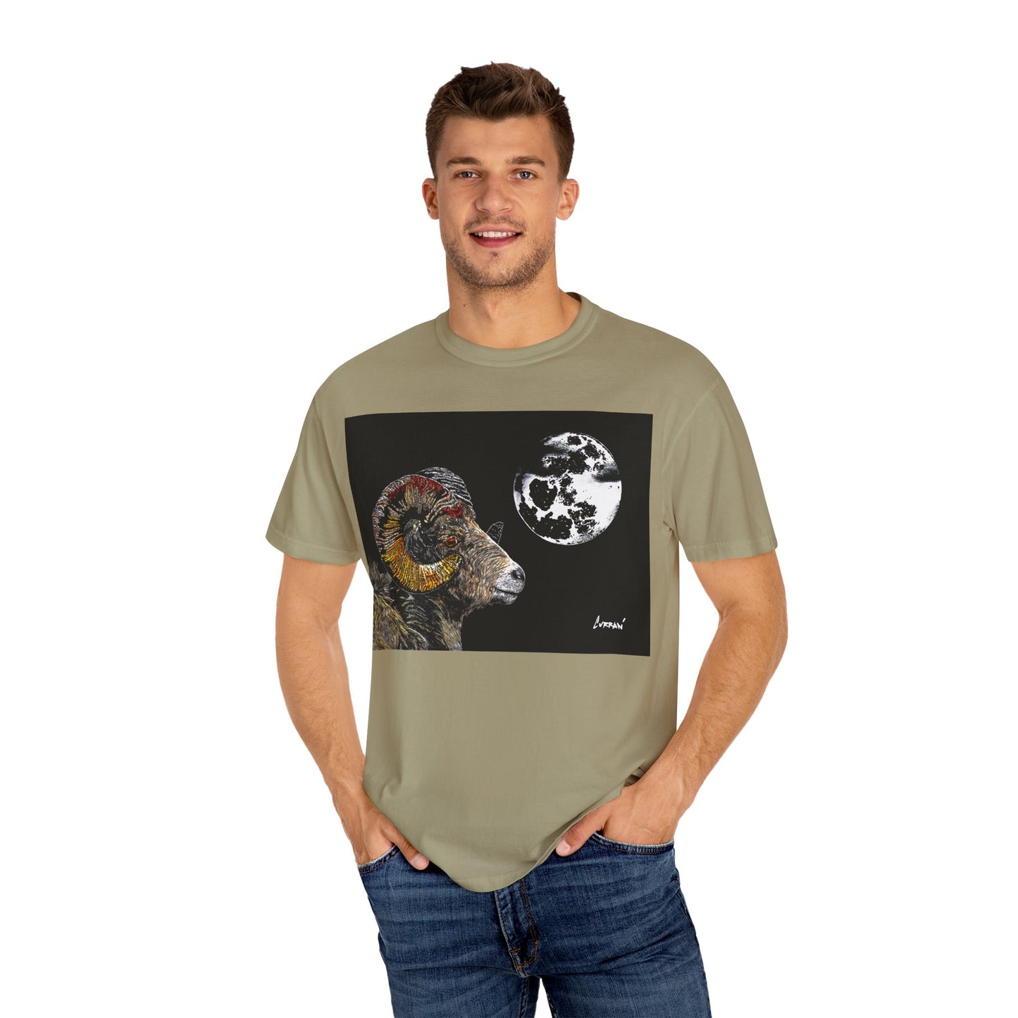 Ram and Moon Graphic Unisex T-Shirt - Nature-Inspired Artwear