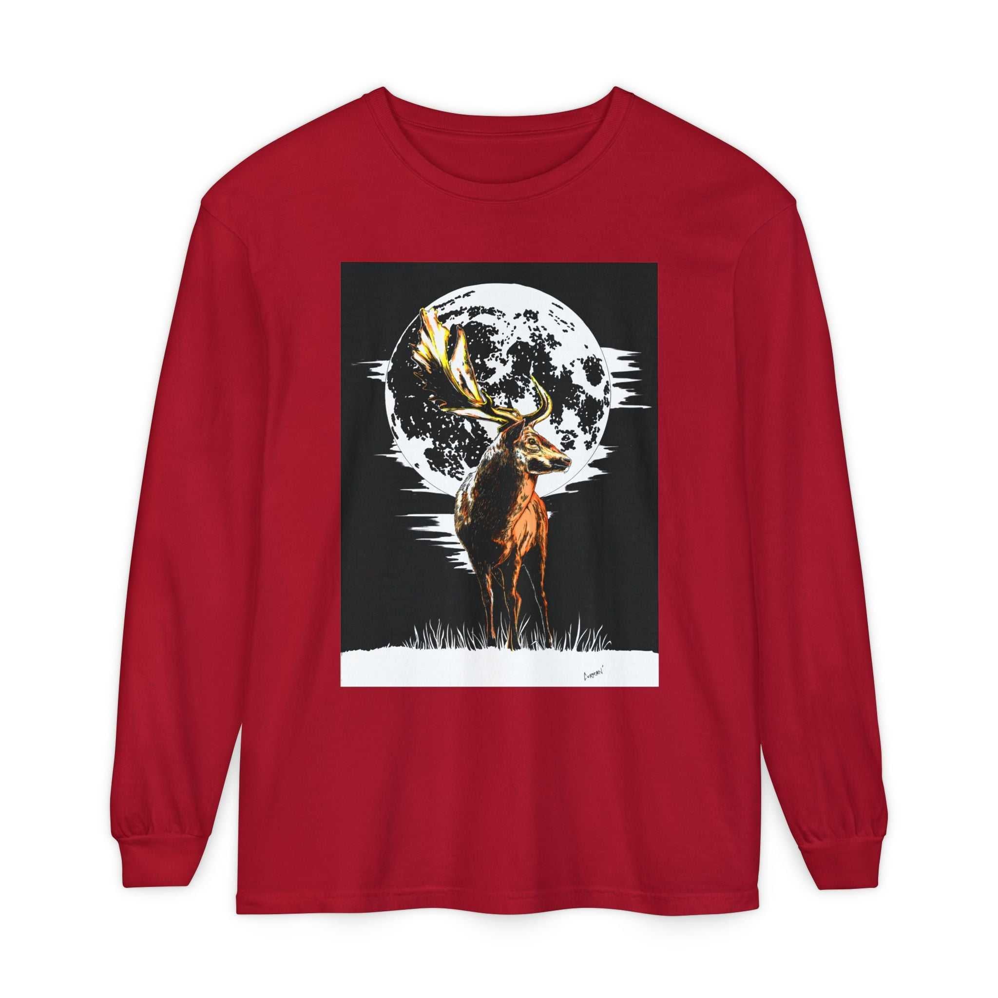 Moonlit Stag Long Sleeve T-Shirt - Unisex Nature Apparel