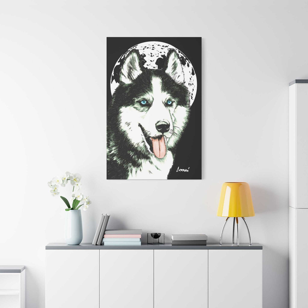 Transform your space with Siberian Husky Canvas Wall Art - Moonlit Dog Decor. Add a touch of mystery and beauty to your walls today!
