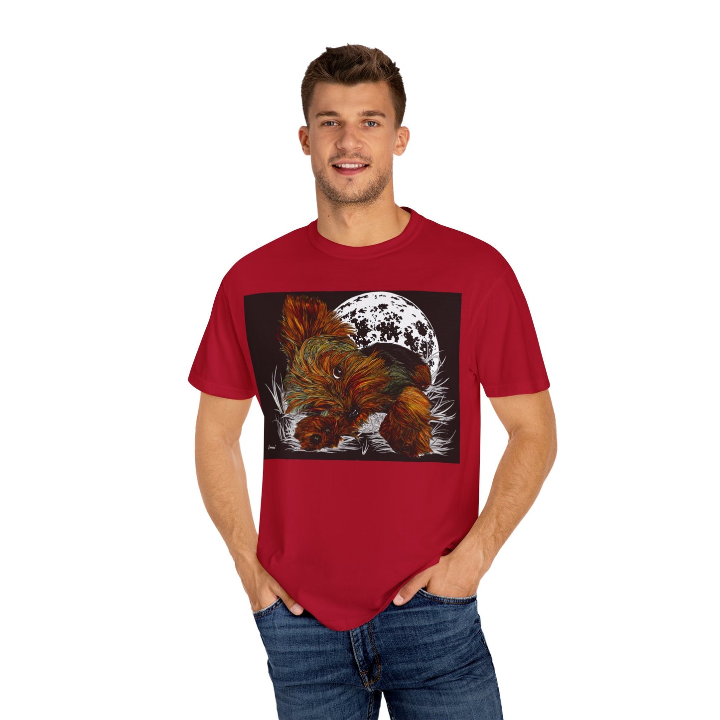 Yorkie Terrier Unisex Garment-Dyed T-Shirt – Original Hand-Drawn Art
