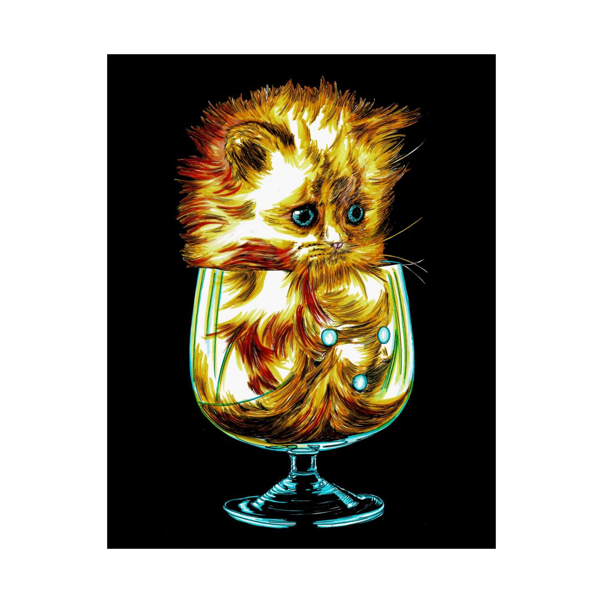 Add a touch of whimsy to your walls with our Whimsical Cat in Glass Satin Poster - 300gsm Art Print for Cat Lovers. Perfect for feline enthusiasts!