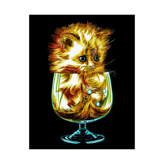 Whimsical Cat in Glass Satin Poster - 300gsm Art Print for Cat Lovers