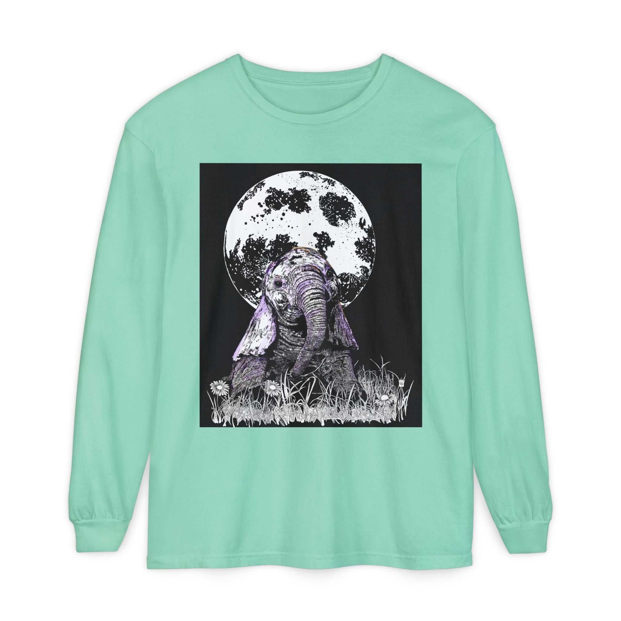 Moonlit Baby Elephant Long Sleeve T-Shirt