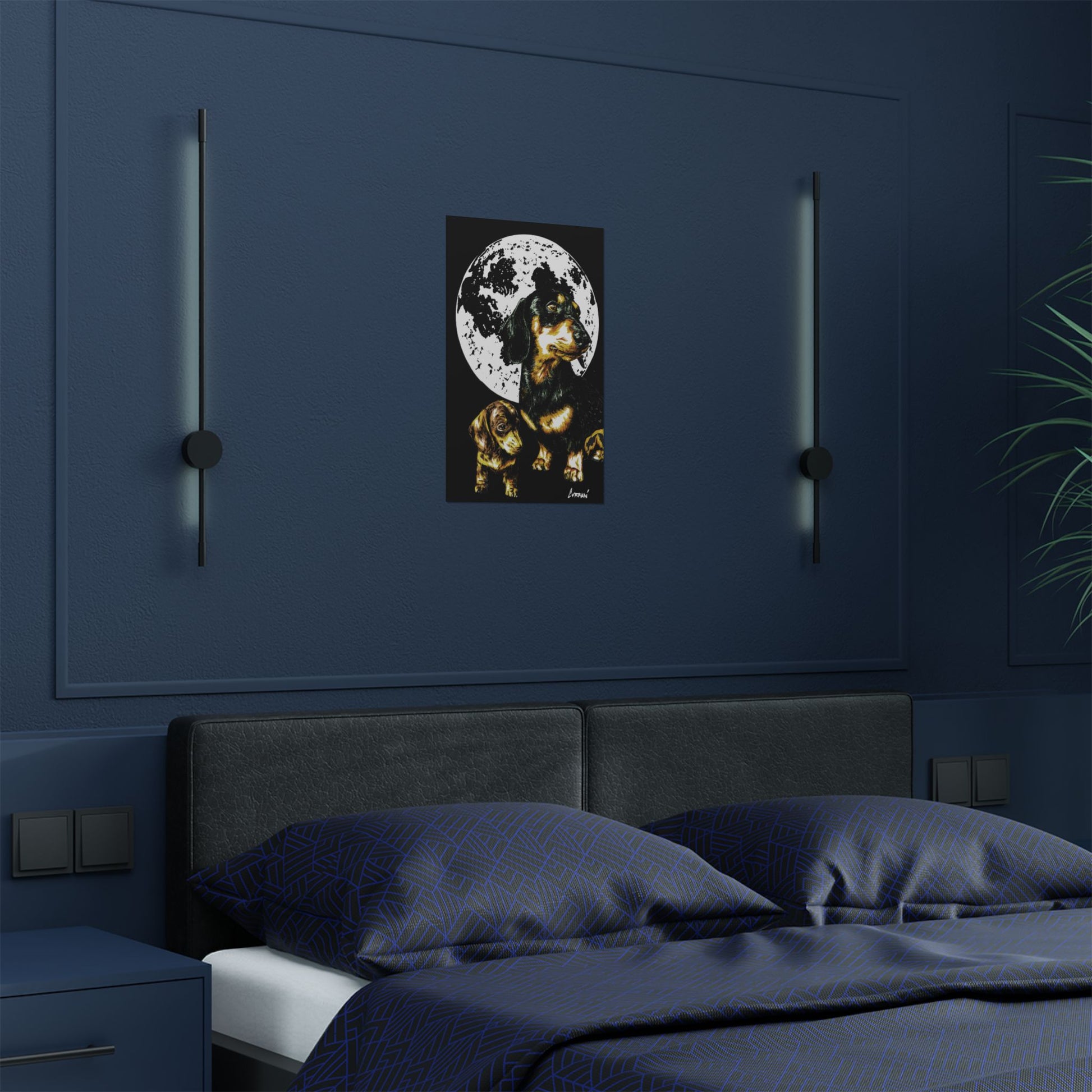 Dachshund Moonlit Satin Poster - Art Print for Dog Lovers