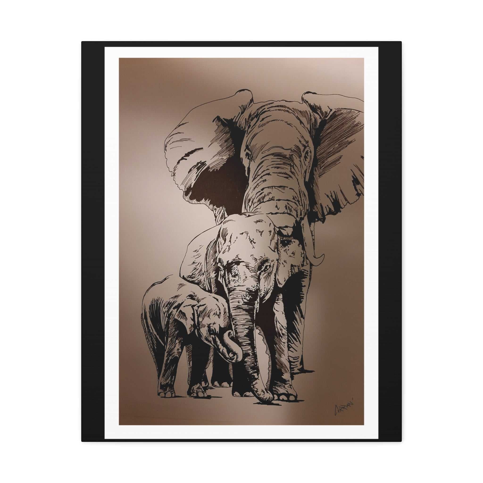 Elephant Family Wall Art, Elephant Print, Wildlife Art, Hand-Drawn Elephant, Safari Wall Decor, Animal Lover Gift, Nature Art. Printed on Matte Canvas,