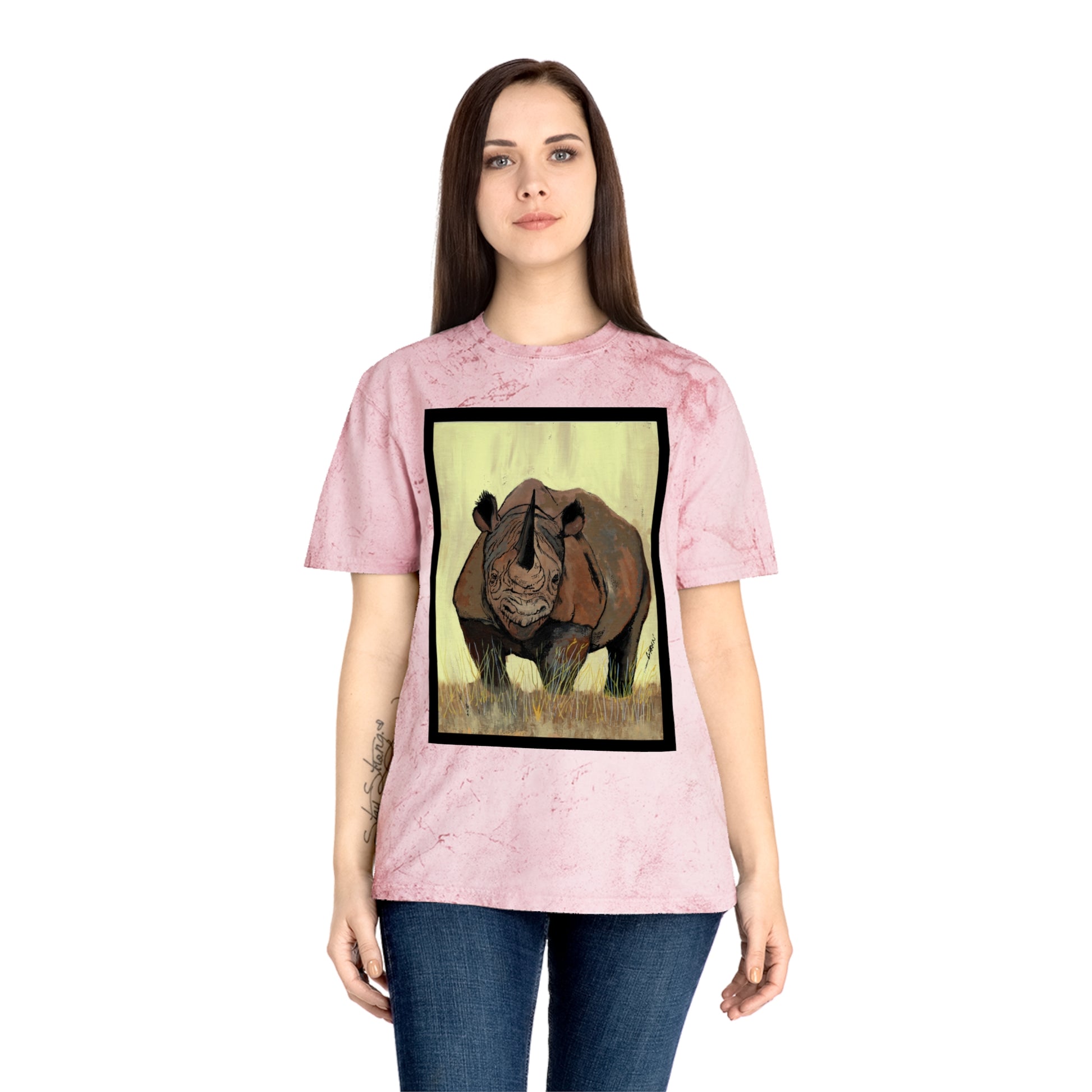 Color Blast Rhino Unisex T Shirt Hand Painted Art