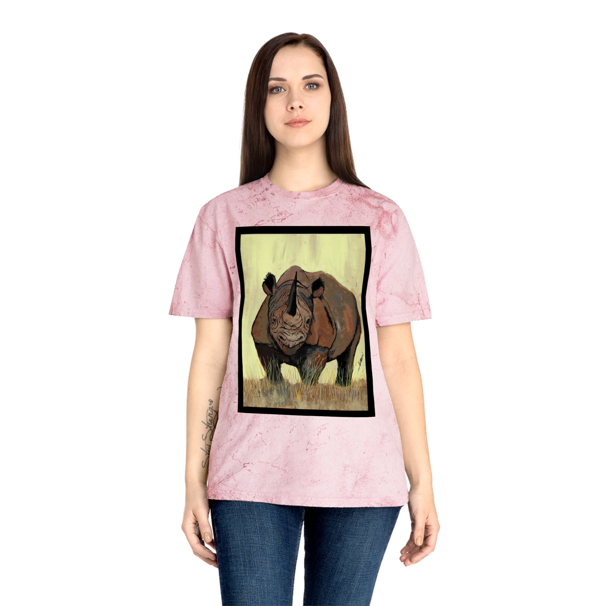 Color Blast Rhino Unisex T Shirt Hand Painted Art