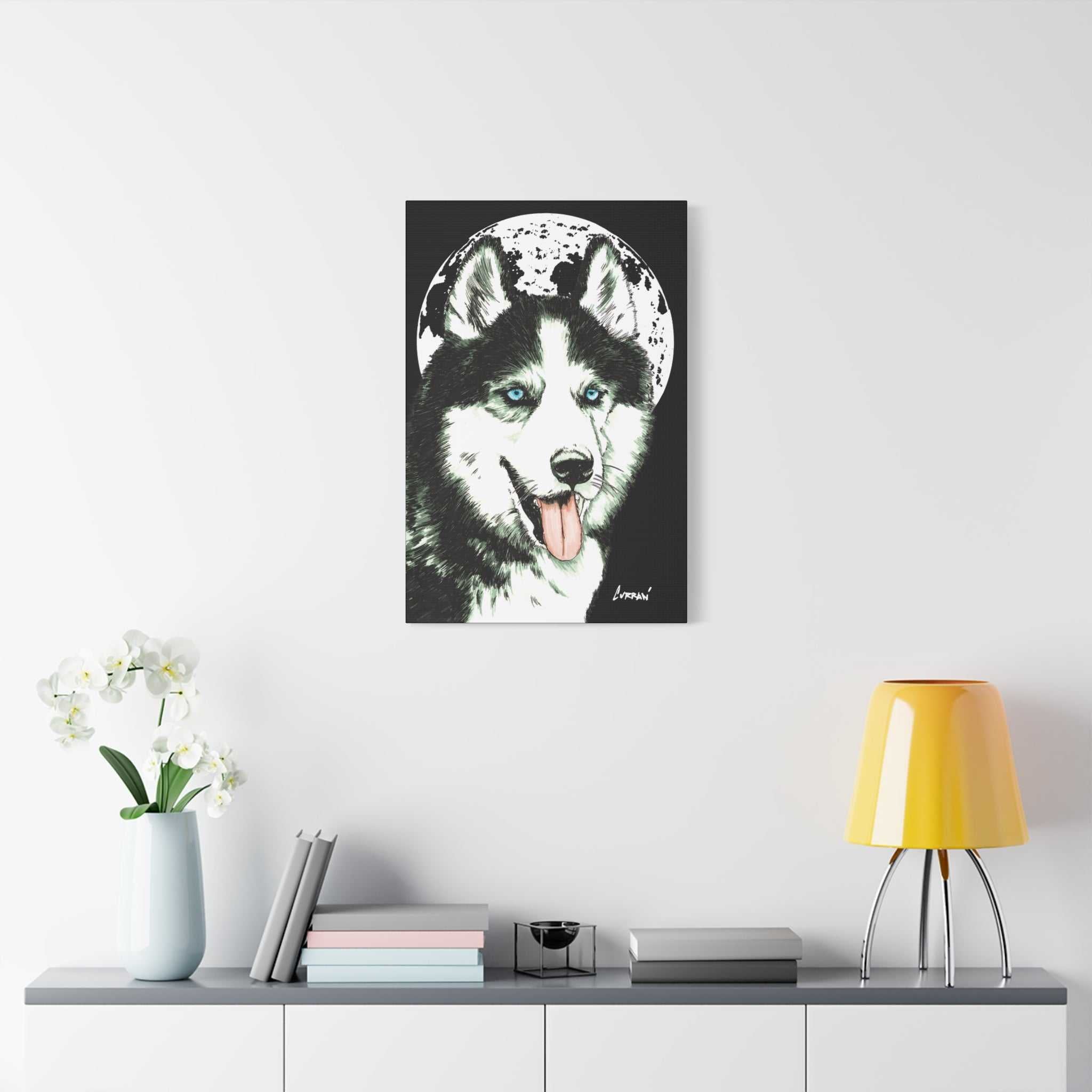 Transform your space with Siberian Husky Canvas Wall Art - Moonlit Dog Decor. Add a touch of mystery and beauty to your walls today!