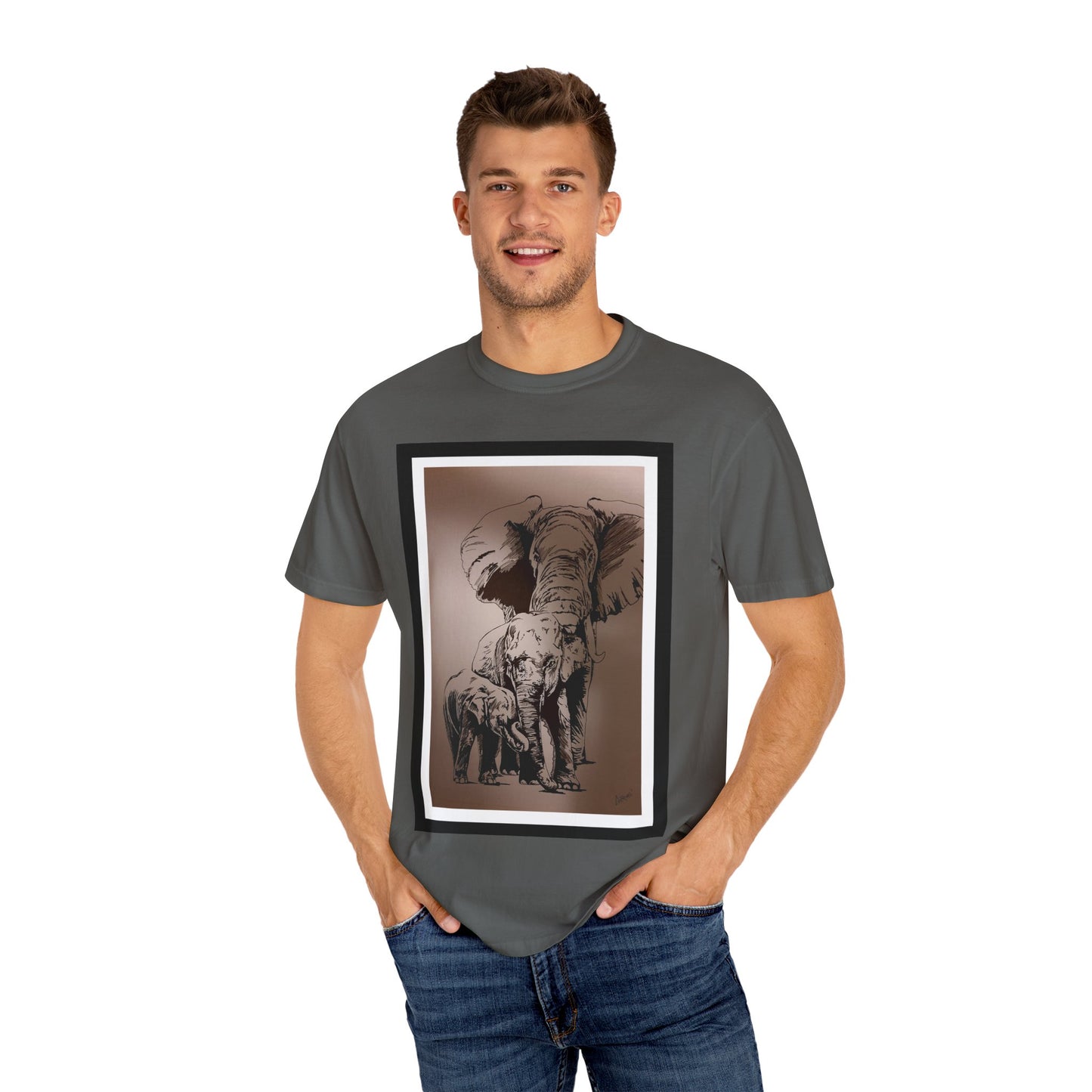 Elephant Family Garment-Dyed T-Shirt | Nature Lover's Tee