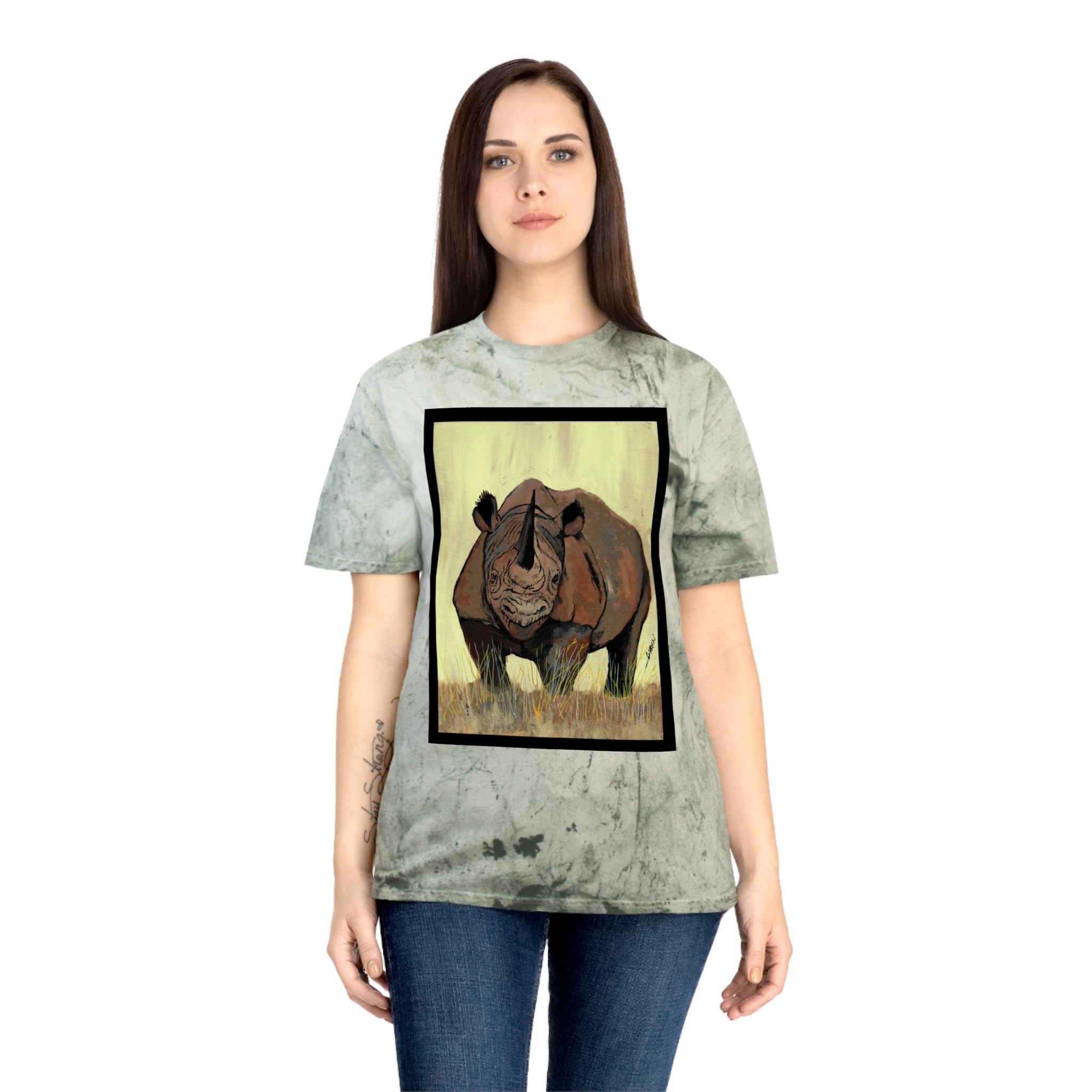 Color Blast Rhino Unisex T Shirt Hand Painted Art