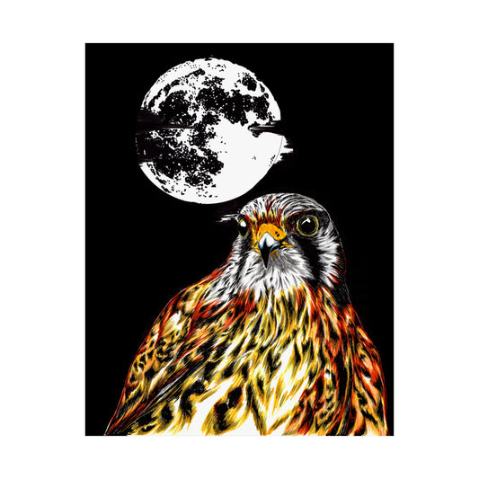 Wildlife Satin Poster - Majestic Falcon with Moon Design