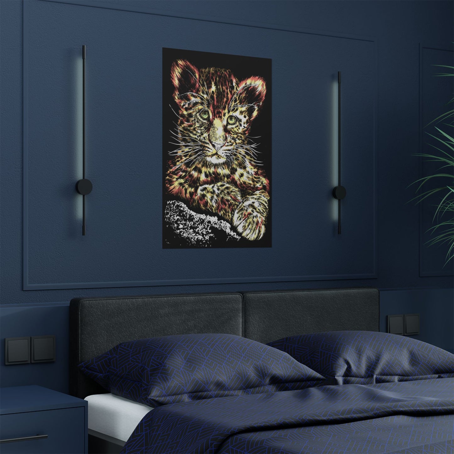 Leopard Cub Satin Poster - Vibrant Art Print for Animal Lovers