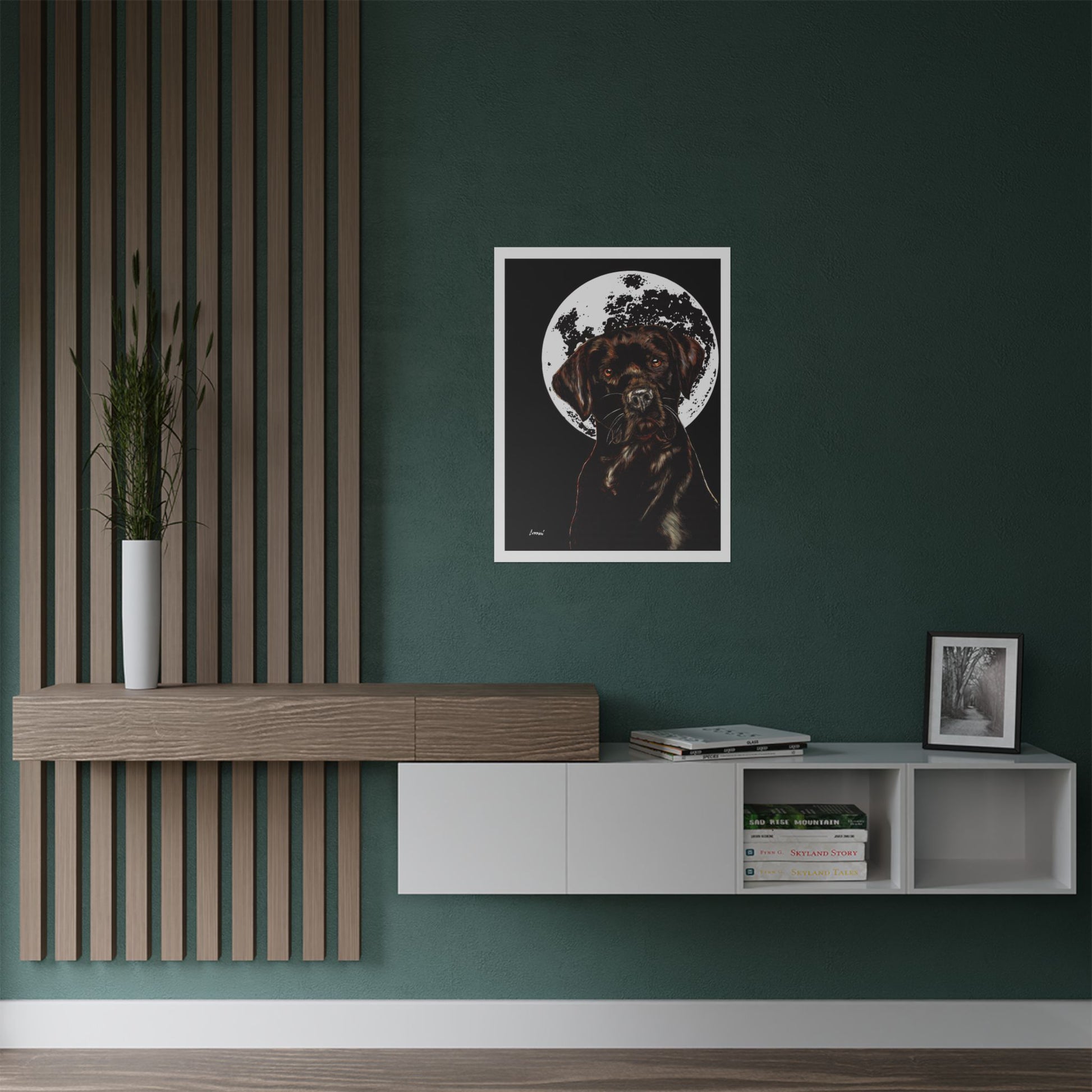 Chocolate Lab Dog Moonlight Satin Poster