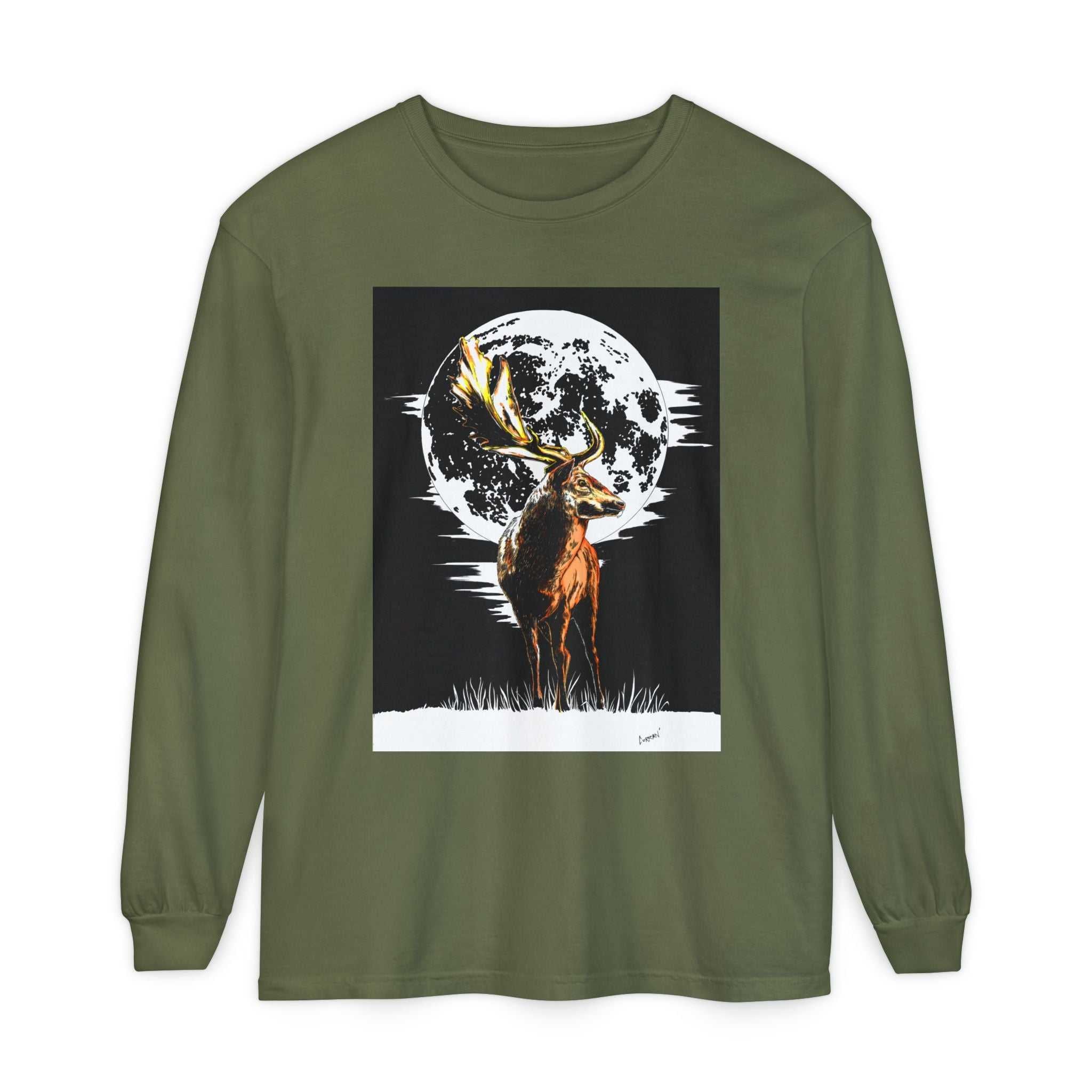 Moonlit Stag Long Sleeve T-Shirt - Unisex Nature Apparel