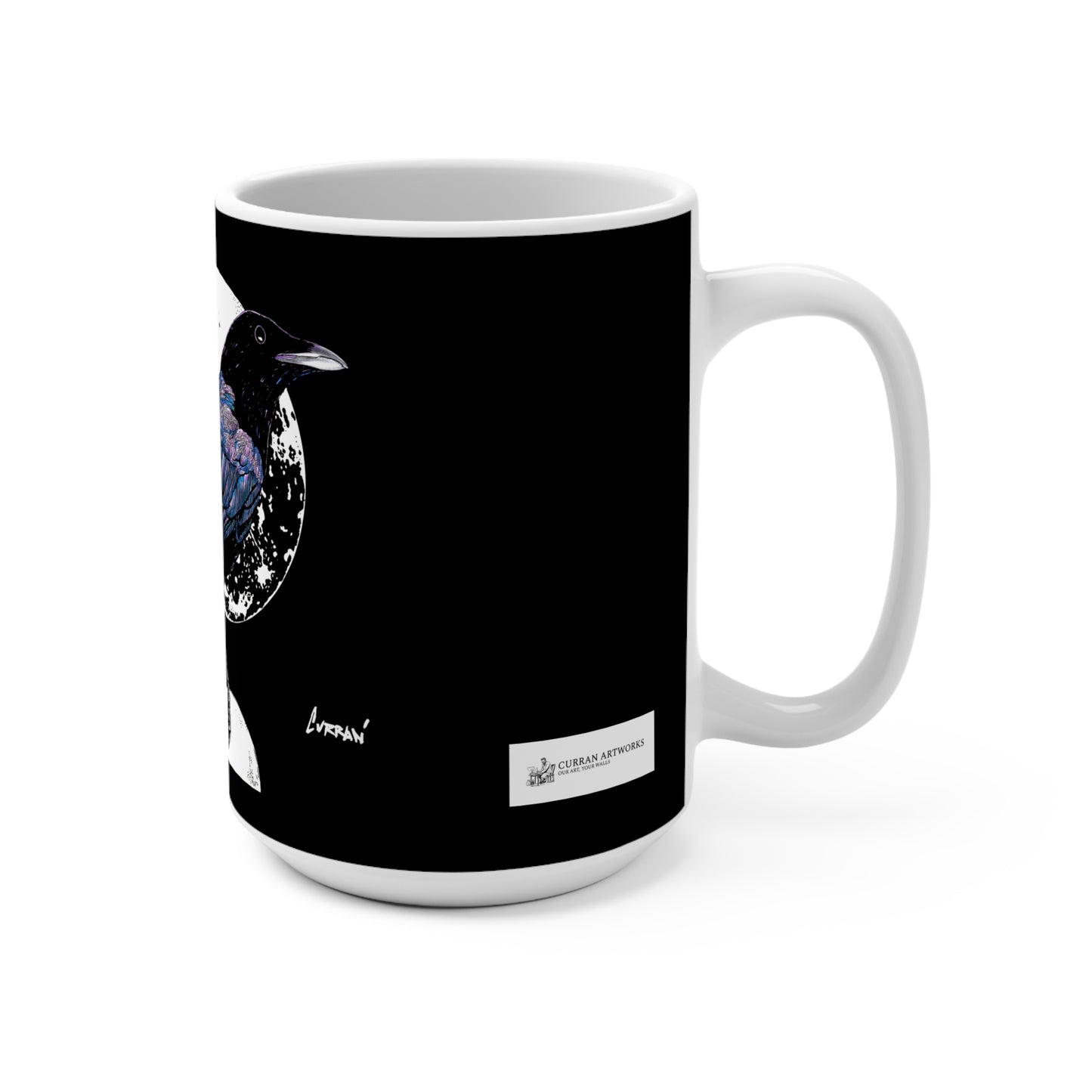 Original Hand-Drawn Crow in the Moonlight Art 15oz Mug