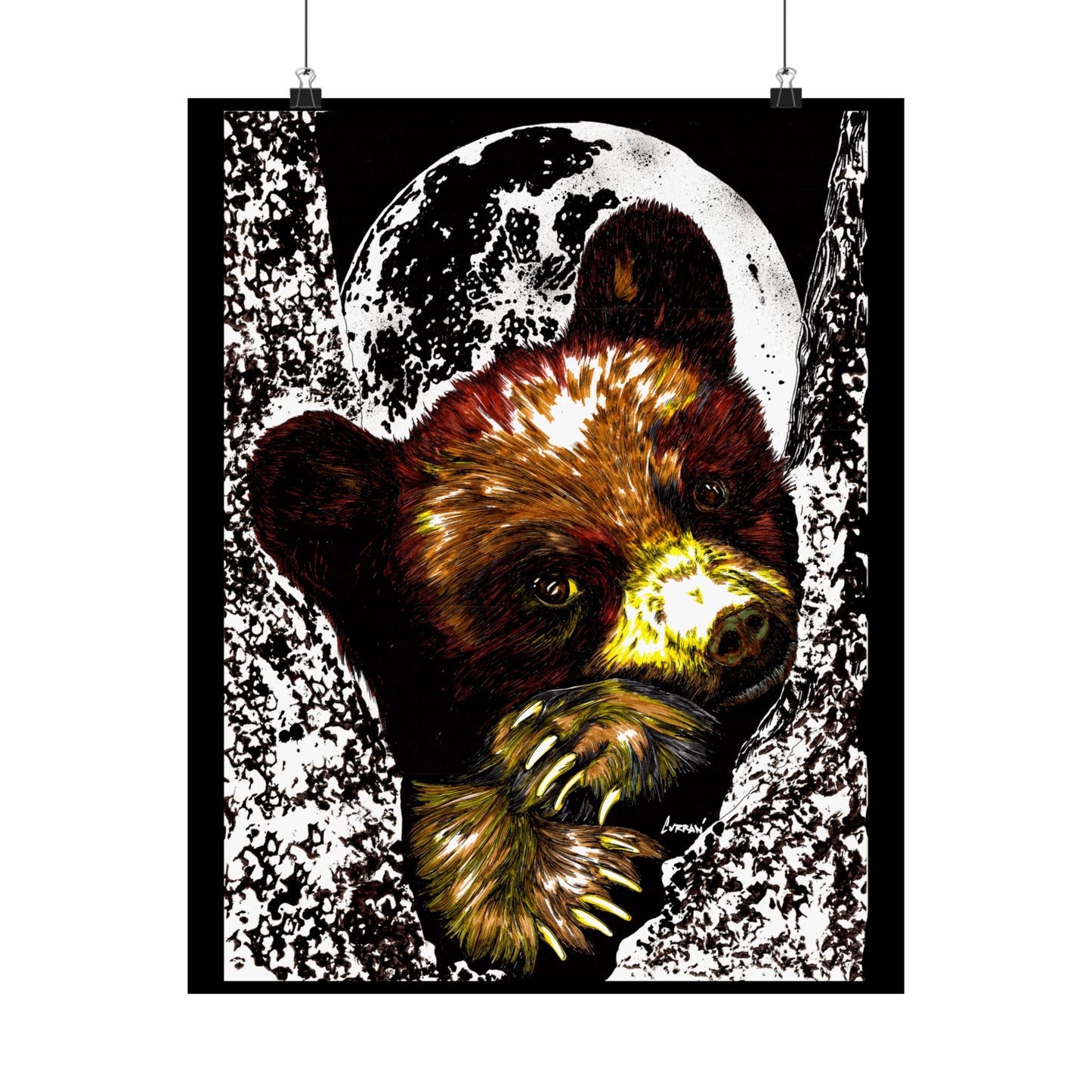 Brown Bear Moon Satin Poster - Art Print for Nature Lovers