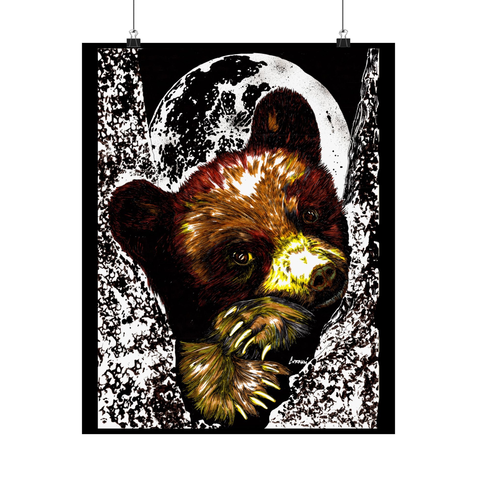 Brown Bear Moon Satin Poster - Art Print for Nature Lovers