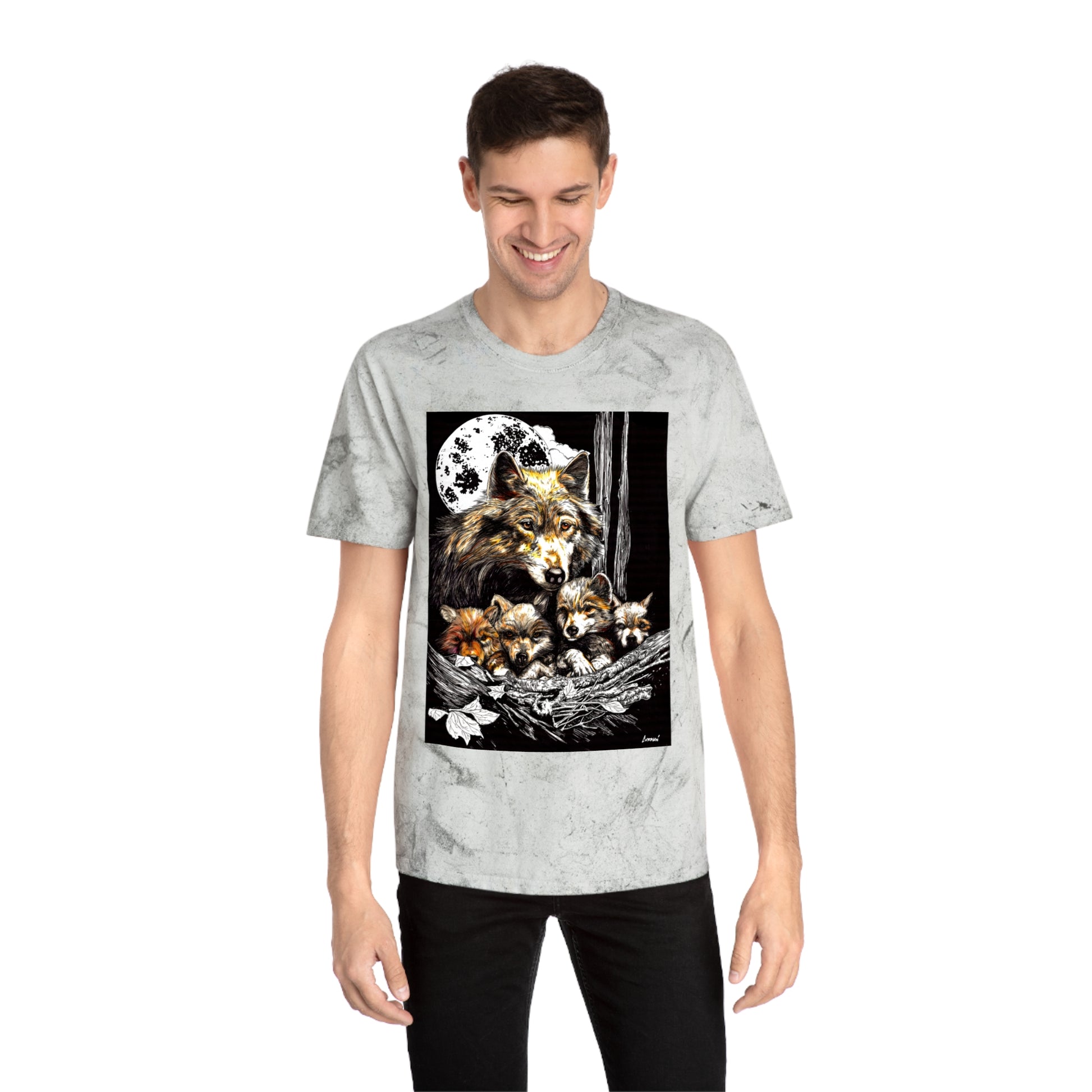 Moonlit Wolf Family Unisex Color Blast Shirt Nature Lover Gift