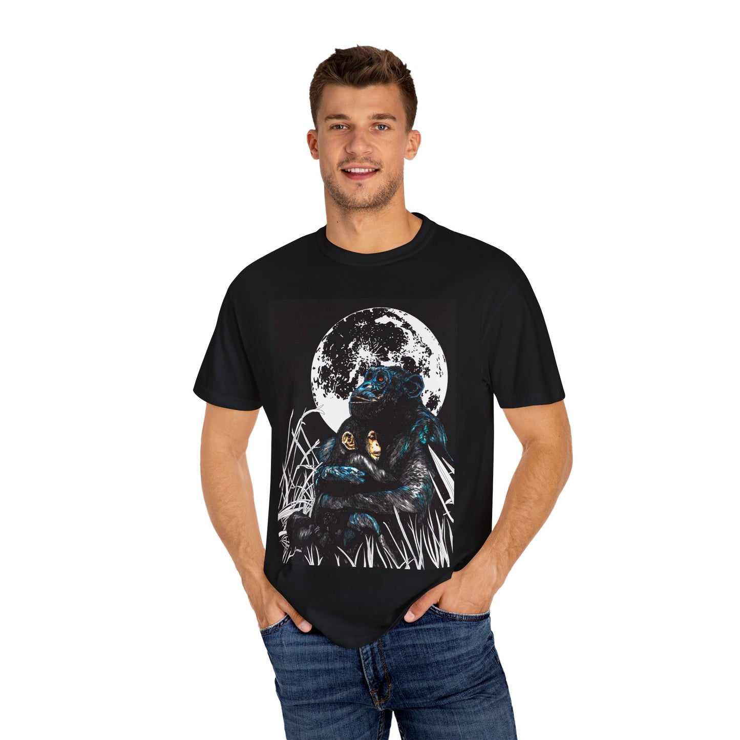 Moonlit Gorilla and Child Unisex Garment-Dyed T-Shirt