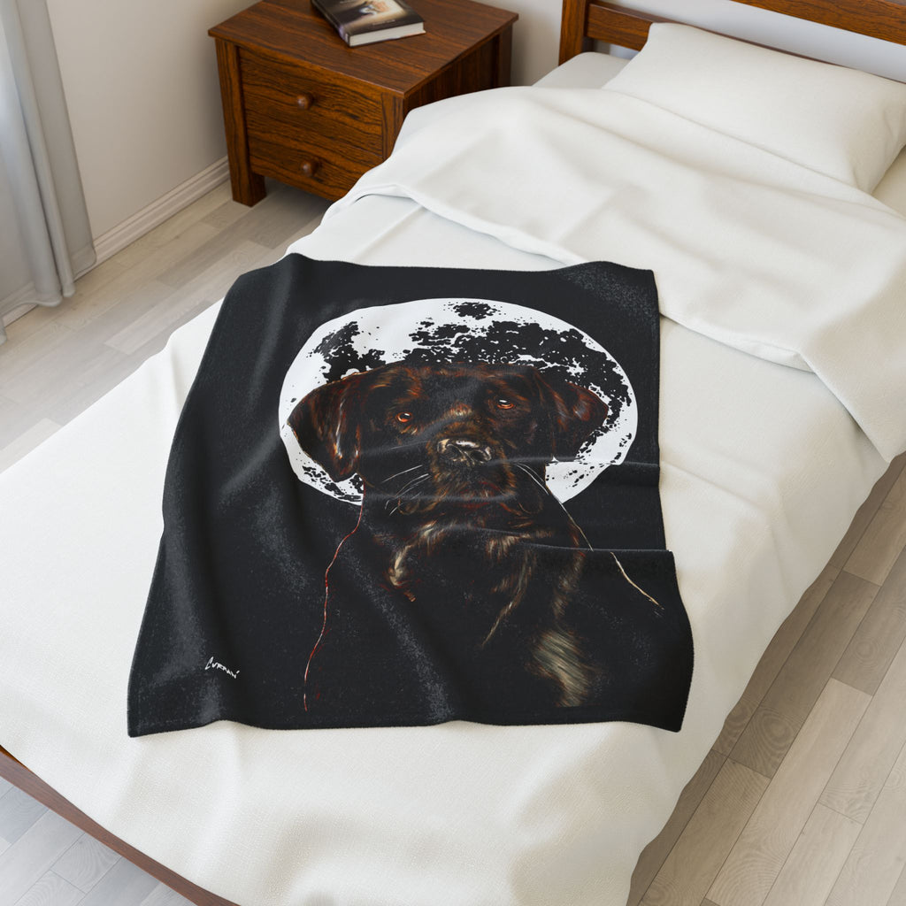 Chocolate Lab Dog Moon Velveteen Plush Blanket