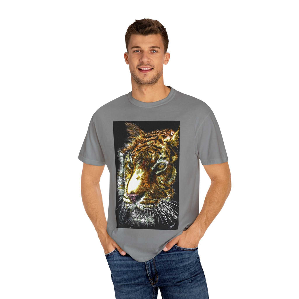 Discover your wild side with our Tiger Art T-Shirt - Vibrant Animal Print - Nature Lover's Apparel featuring the original hand drawn art. Stand out in style!