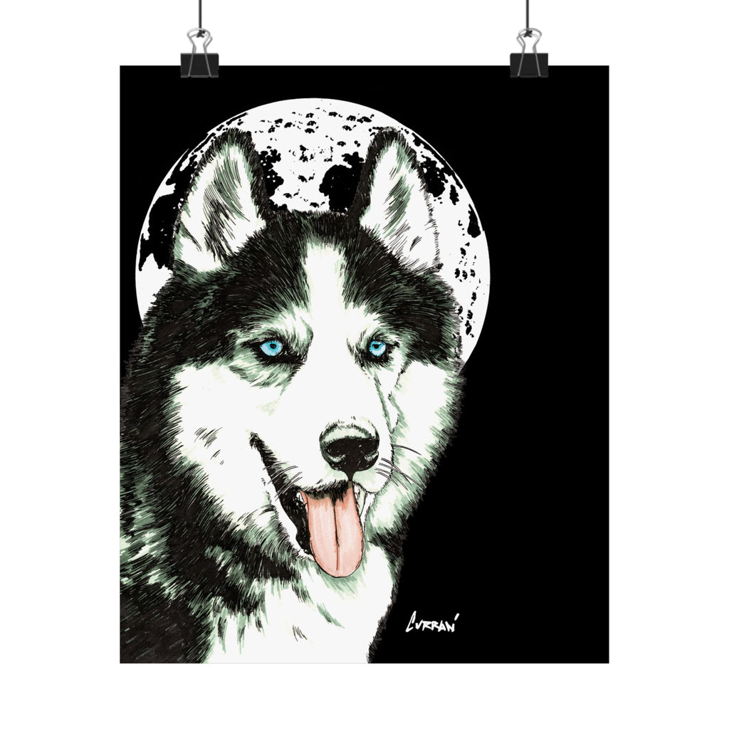 Husky Moon Satin Poster - 300gsm Art Print for Dog Lovers