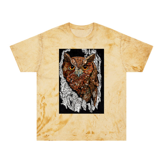 Owl in a Tree Color Blast T Shirt Original Hand Drawn Art