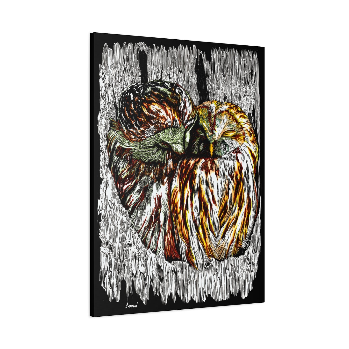 Owl Wall Art, Owl Print, Hand-Drawn Owls, Wildlife Art, Birds in Tree, Nature Wall Decor, Owl Lovers Gift, Woodland Art. Printed on Matte Canvas, Stretched, 1.25"