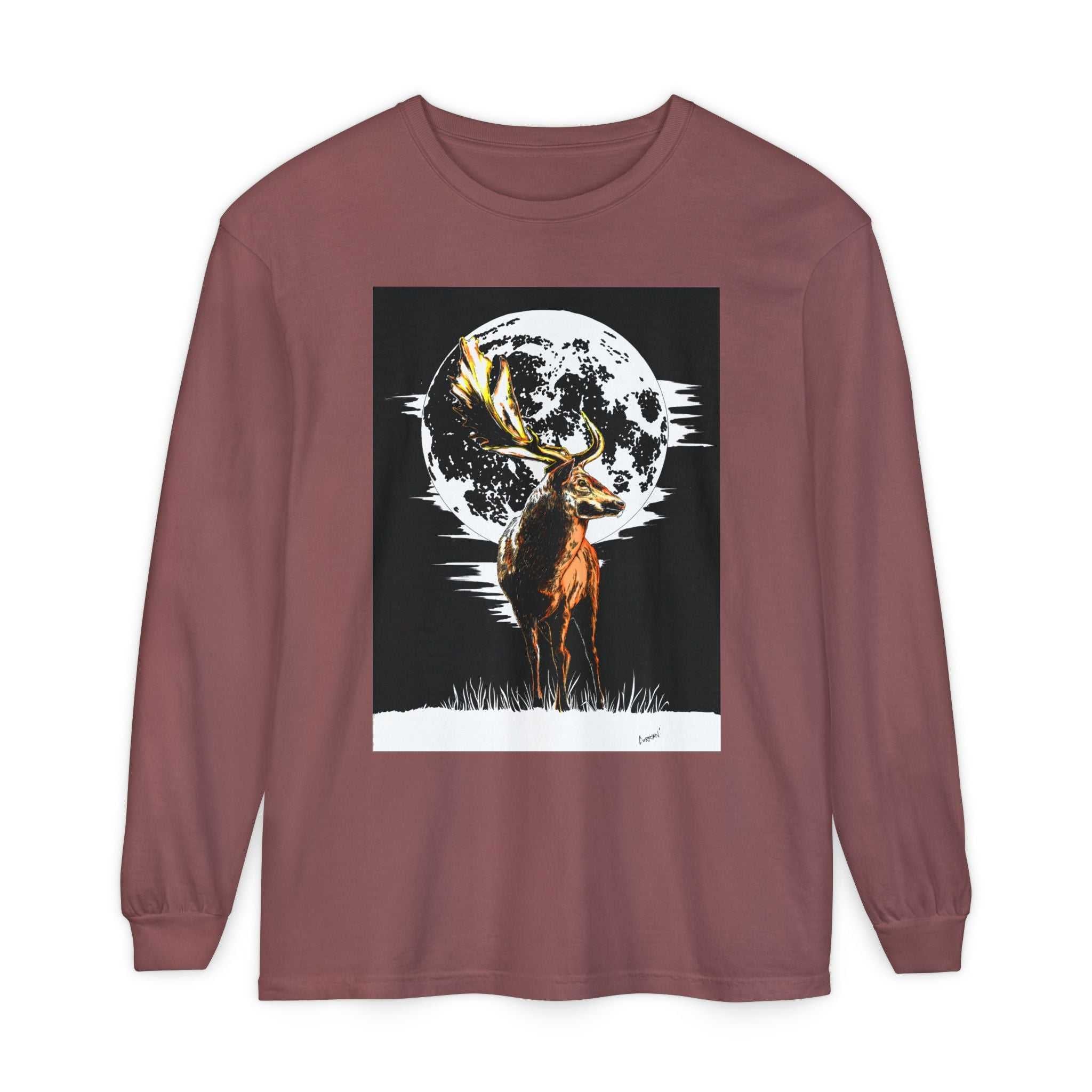 Moonlit Stag Long Sleeve T-Shirt - Unisex Nature Apparel