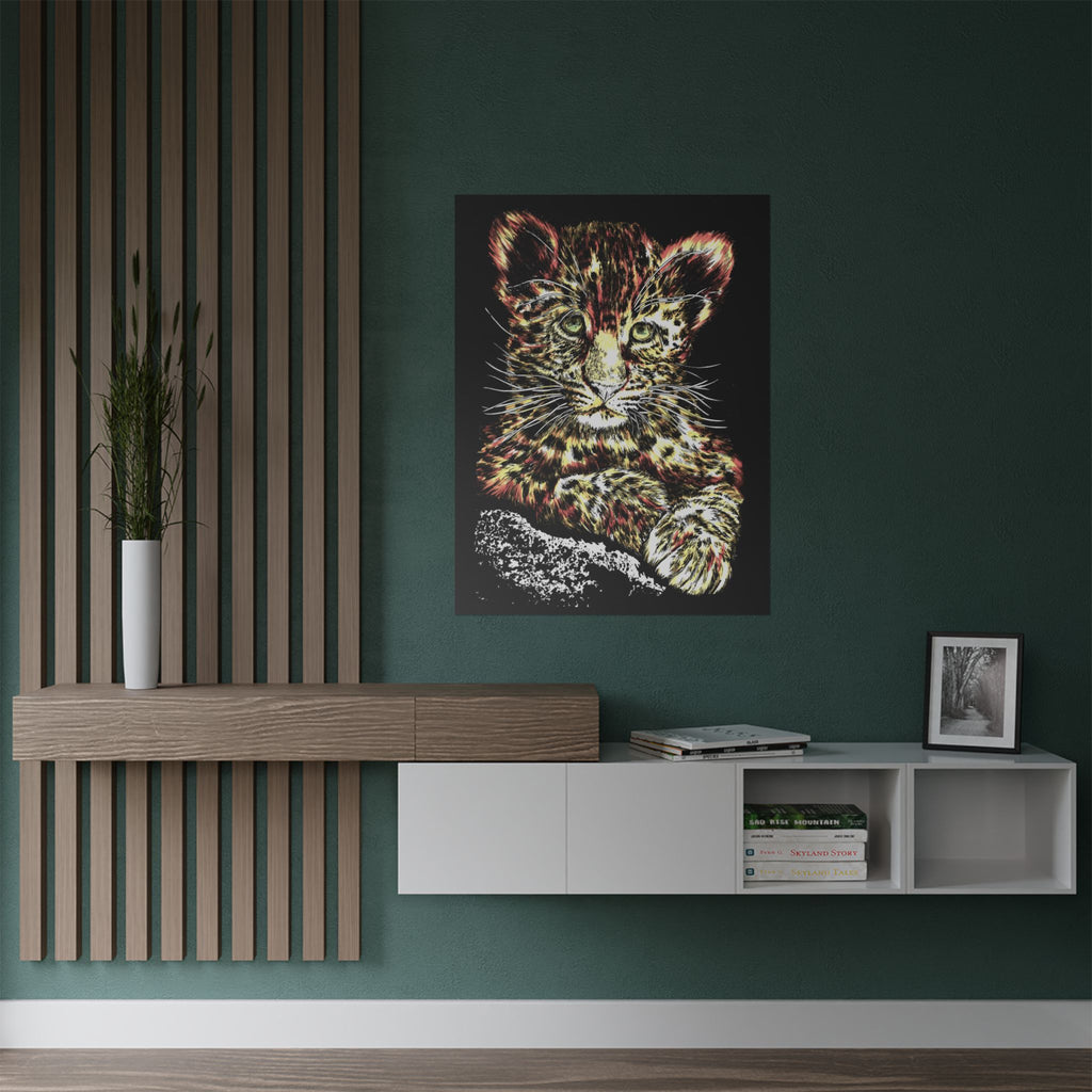 Leopard Cub Satin Poster, Vibrant Art for Animal Lovers