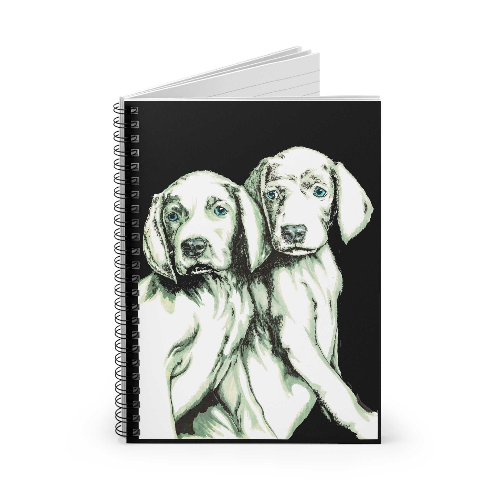 Discover the cutest Two Puppies Spiral Notebook – Ruled Line, Original Hand-Drawn Art! Perfect for all dog lovers. Shop now and unleash your creativity.