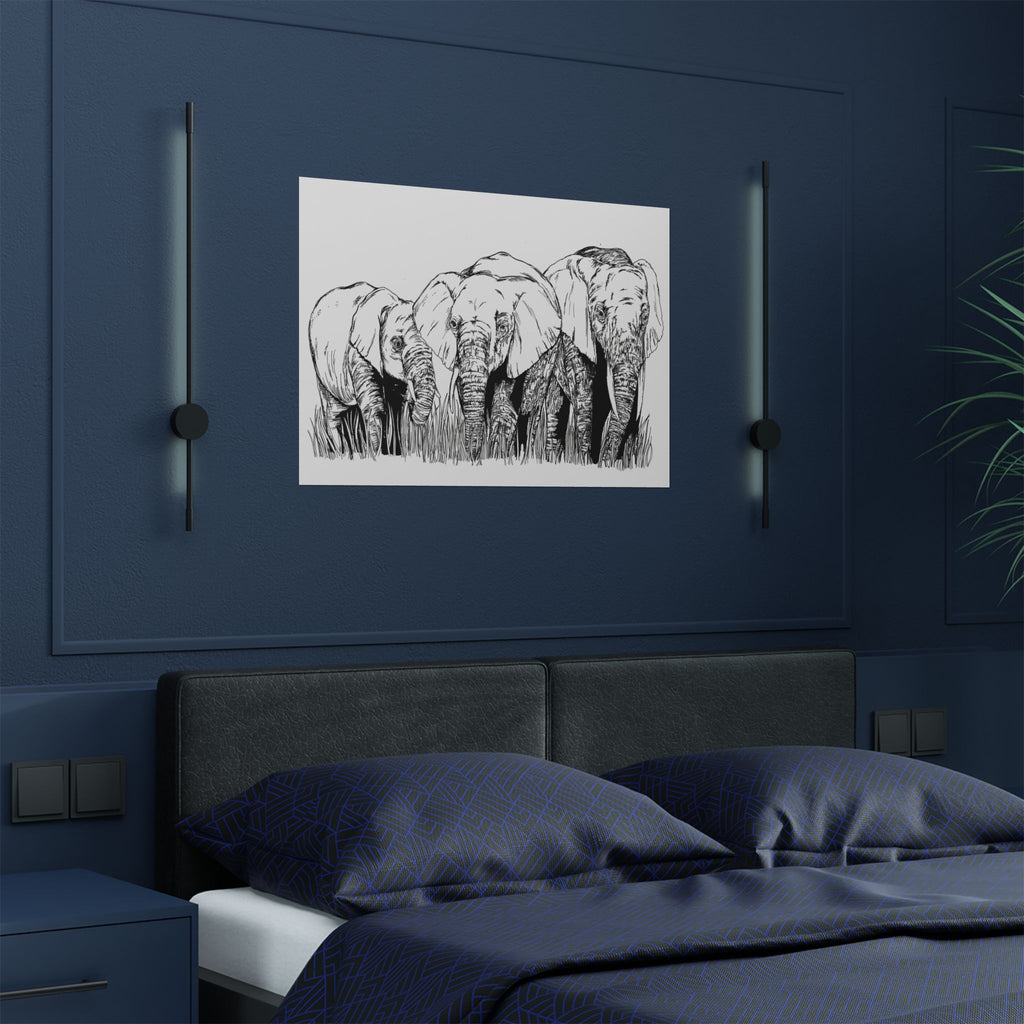 Elephant Family Satin Poster - Art Print for Nature Lovers