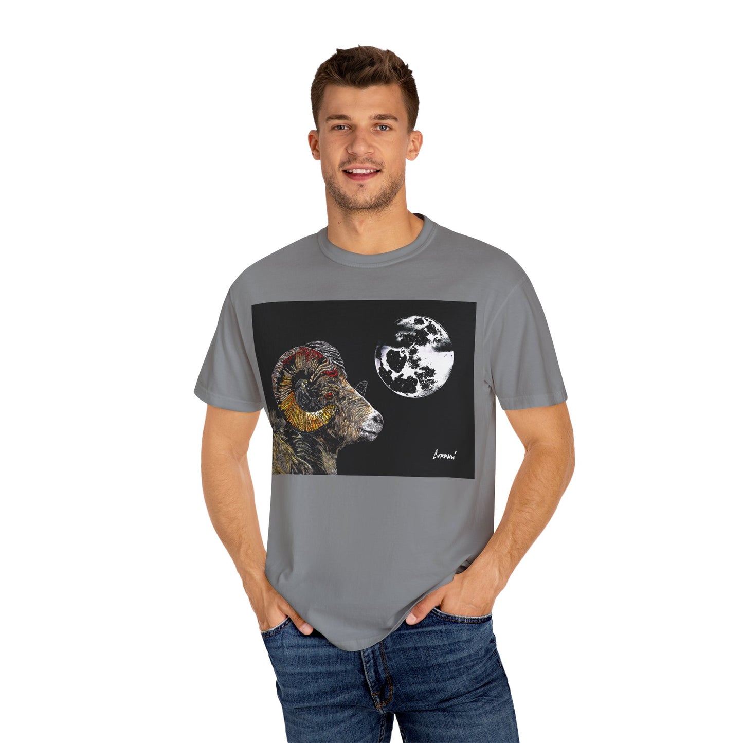 Ram and Moon Graphic Unisex T-Shirt - Nature-Inspired Artwear