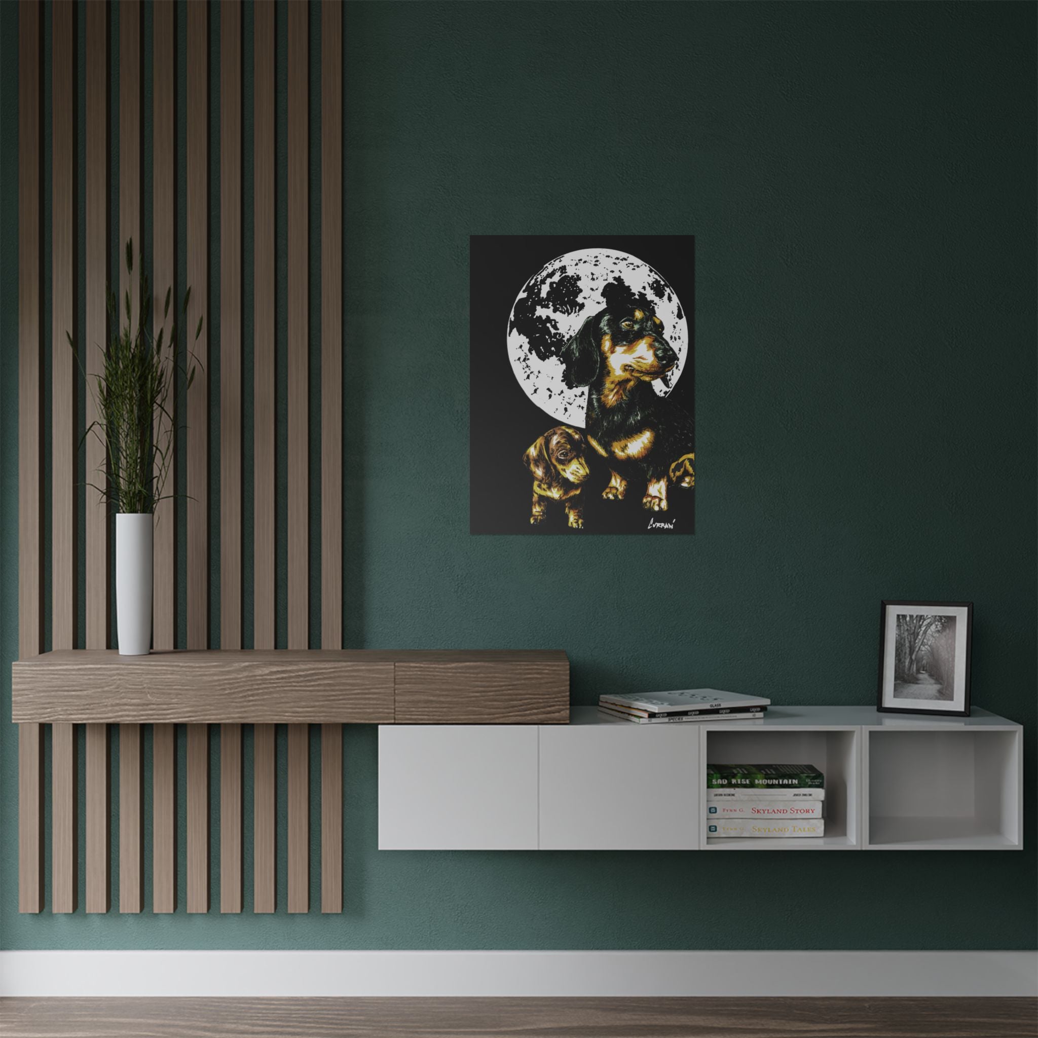 Dachshund Moonlit Satin Poster - Art Print for Dog Lovers