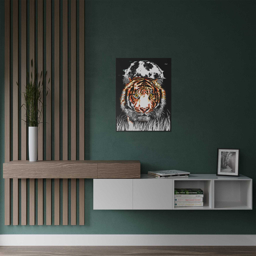 Tiger Satin Poster - 300gsm Art Print with Moon Design