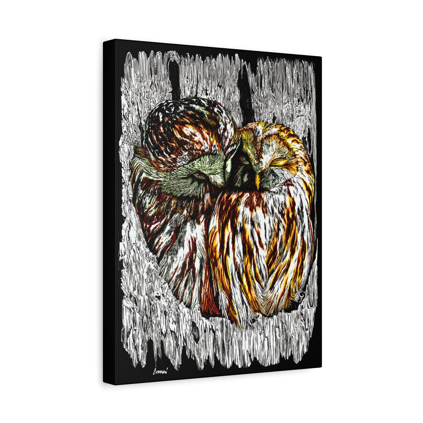 Owl Wall Art, Owl Print, Hand-Drawn Owls, Wildlife Art, Birds in Tree, Nature Wall Decor, Owl Lovers Gift, Woodland Art. Printed on Matte Canvas, Stretched, 1.25"
