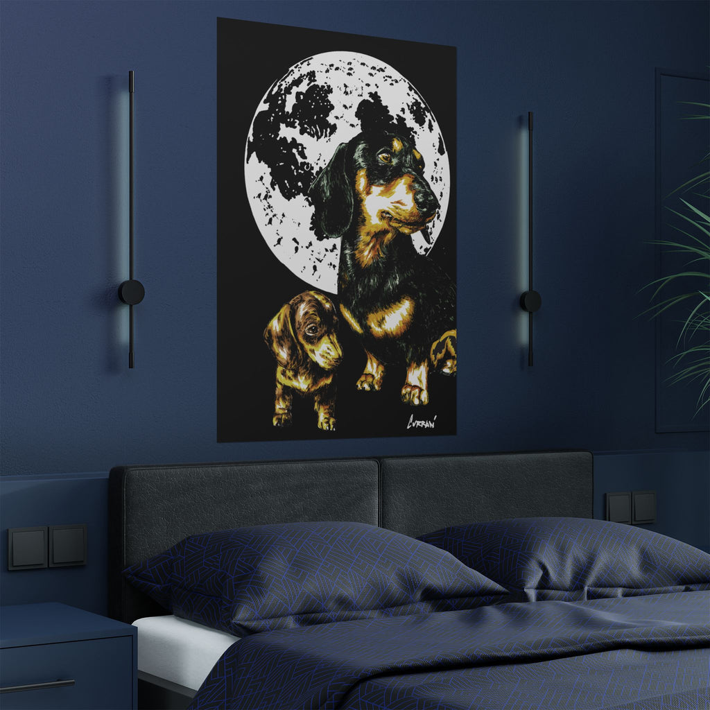 Dachshund Moonlit Satin Poster - Art Print for Dog Lovers