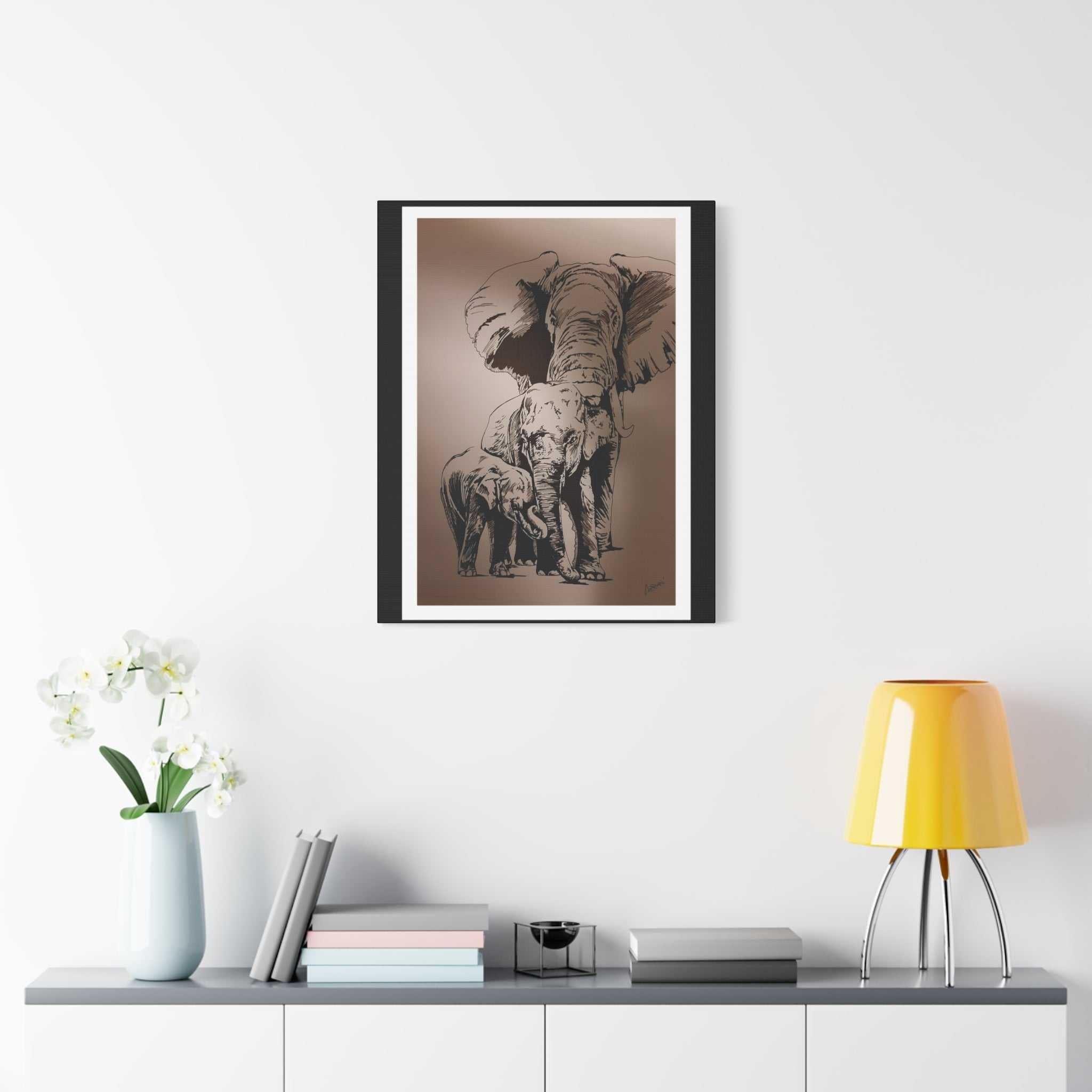 Elephant Family Wall Art, Elephant Print, Wildlife Art, Hand-Drawn Elephant, Safari Wall Decor, Animal Lover Gift, Nature Art. Printed on Matte Canvas,