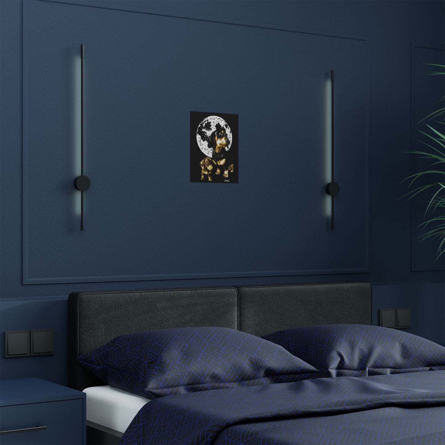 Dachshund Moonlit Satin Poster - Art Print for Dog Lovers