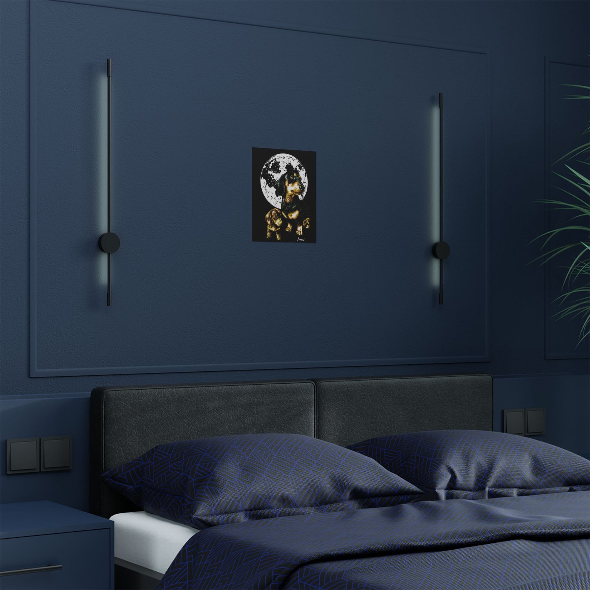 Dachshund Moonlit Satin Poster - Art Print for Dog Lovers