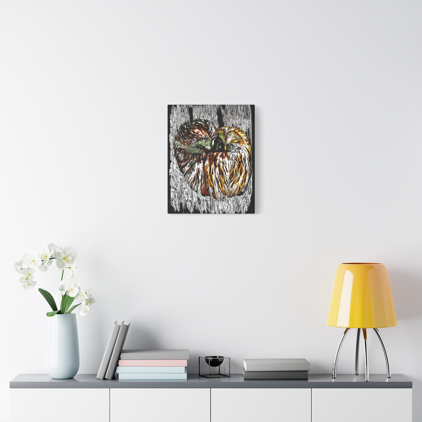 Owl Wall Art, Owl Print, Hand-Drawn Owls, Wildlife Art, Birds in Tree, Nature Wall Decor, Owl Lovers Gift, Woodland Art. Printed on Matte Canvas, Stretched, 1.25"