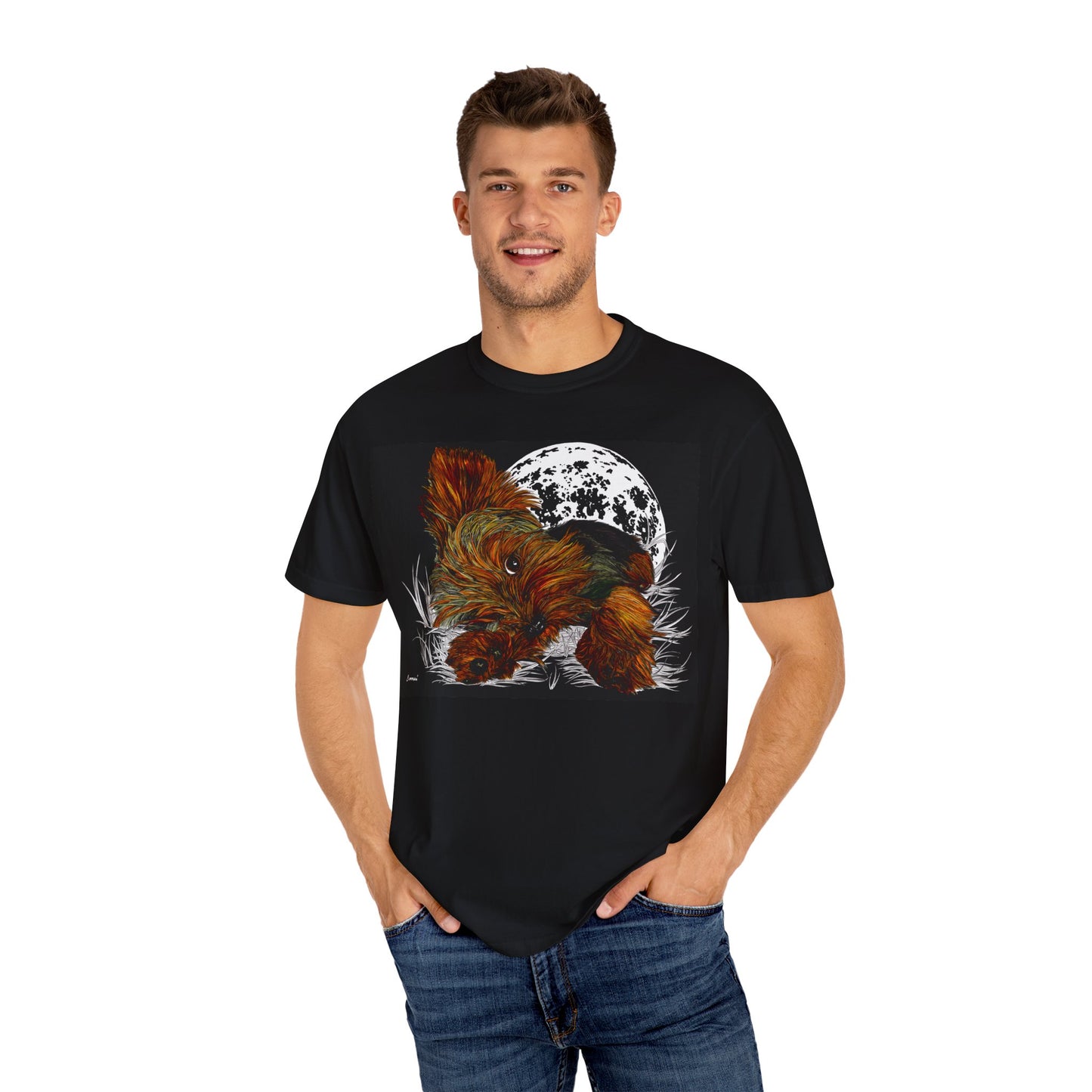 Yorkie Terrier Unisex Garment-Dyed T-Shirt – Original Hand-Drawn Art