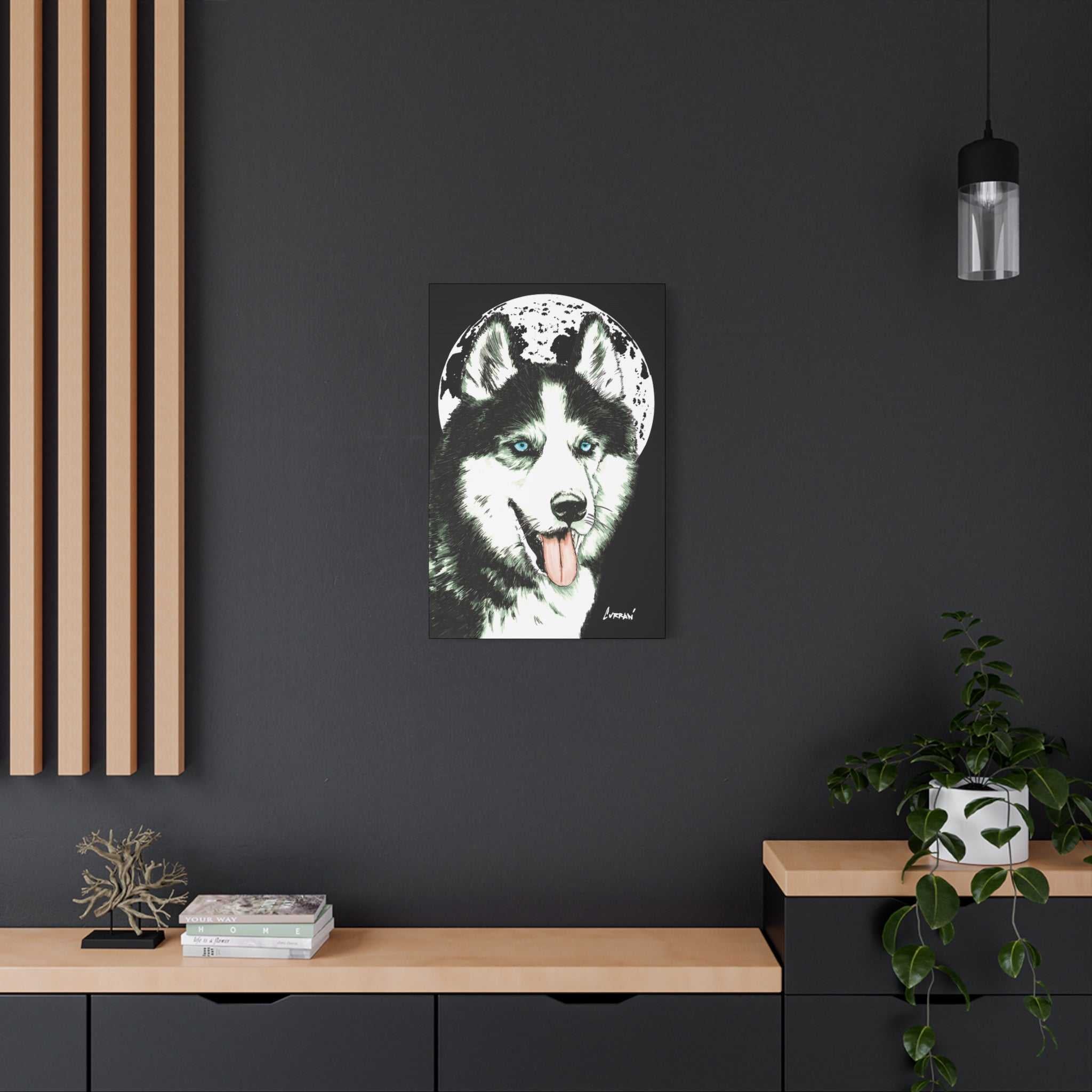 Transform your space with Siberian Husky Canvas Wall Art - Moonlit Dog Decor. Add a touch of mystery and beauty to your walls today!