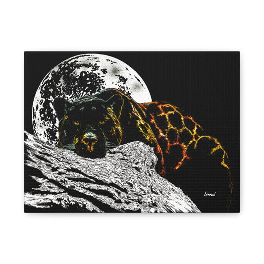 Panther in the Moonlight Print of my Original hand drawn art printed on stretched canvas of a Panther in the Moonlight