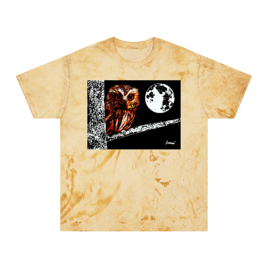 Owl on a Branch Color Blast T Shirt Original Hand Drawn Art