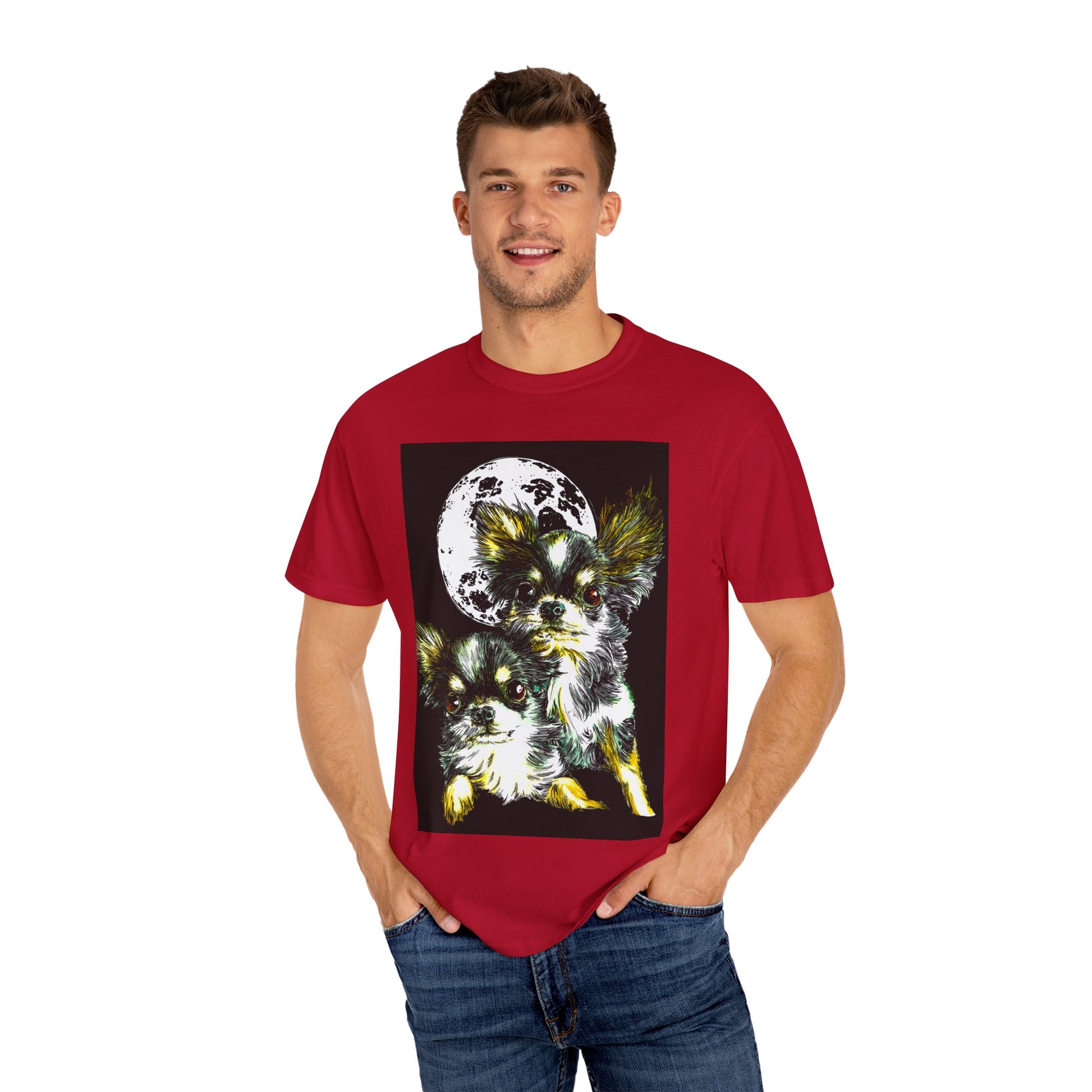 Cute Chihuahua Moon Night Unisex Garment-Dyed T-Shirt