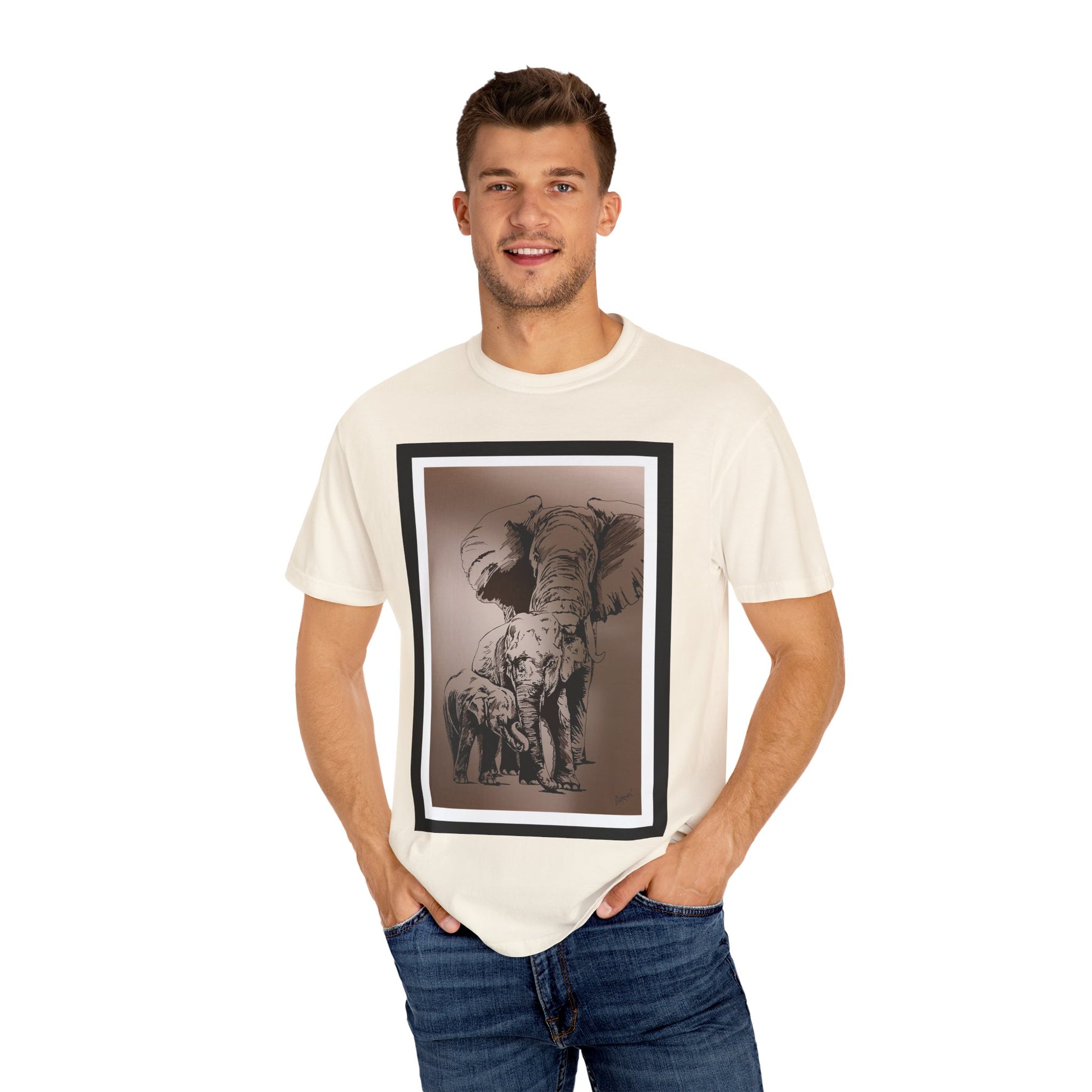 Elephant Family Garment-Dyed T-Shirt | Nature Lover's Tee