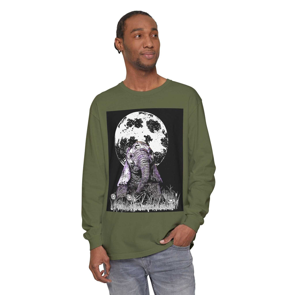 Moonlit Baby Elephant Long Sleeve T-Shirt